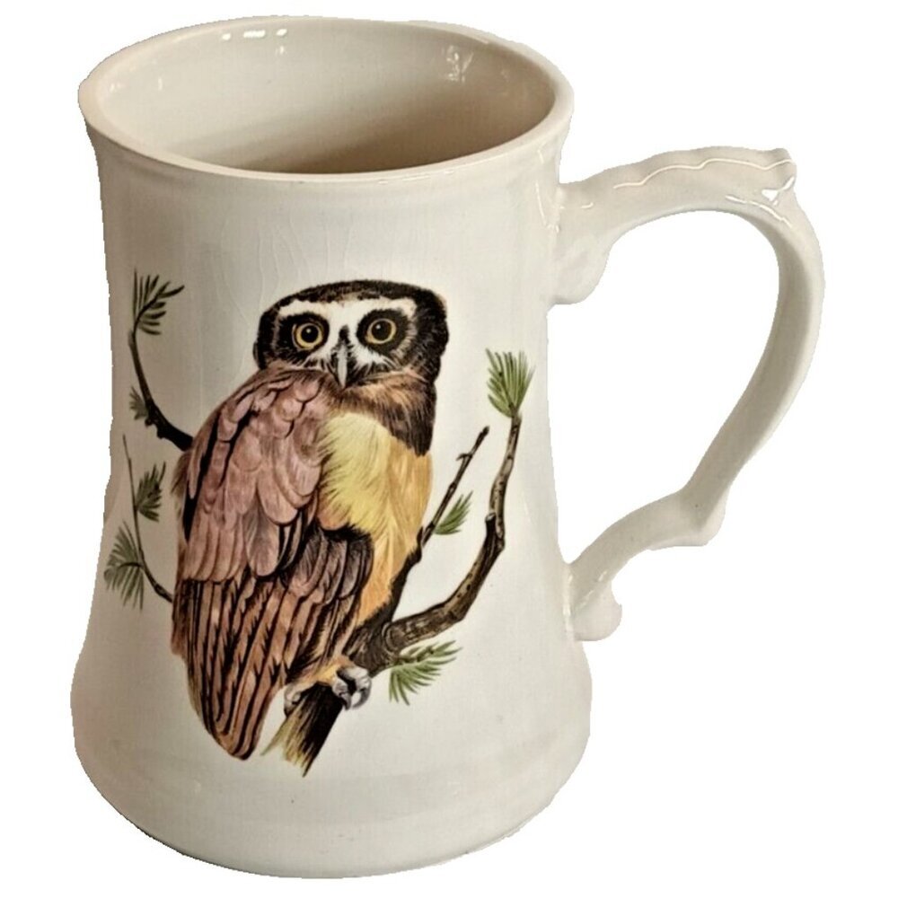 Vintage Owl Porcelain Beer  Stein Mug Trecadie Ceramics Canada